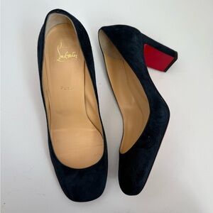 Christian Louboutin Midnight Navy blue Cadrilla 70mm Suede square toe pumps EU40
